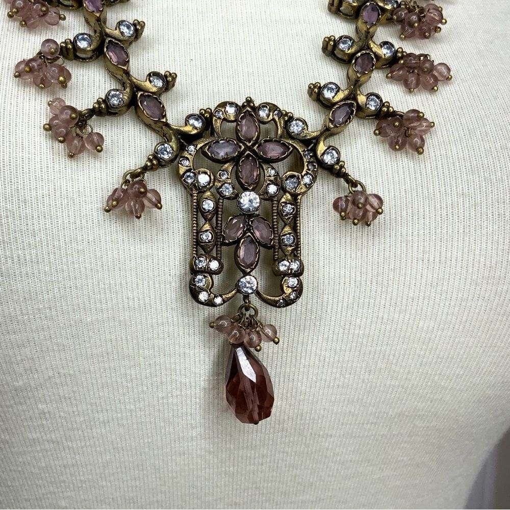 Rhinestone and beads brown & burgundy adjustable necklace - Picture 5 of 11